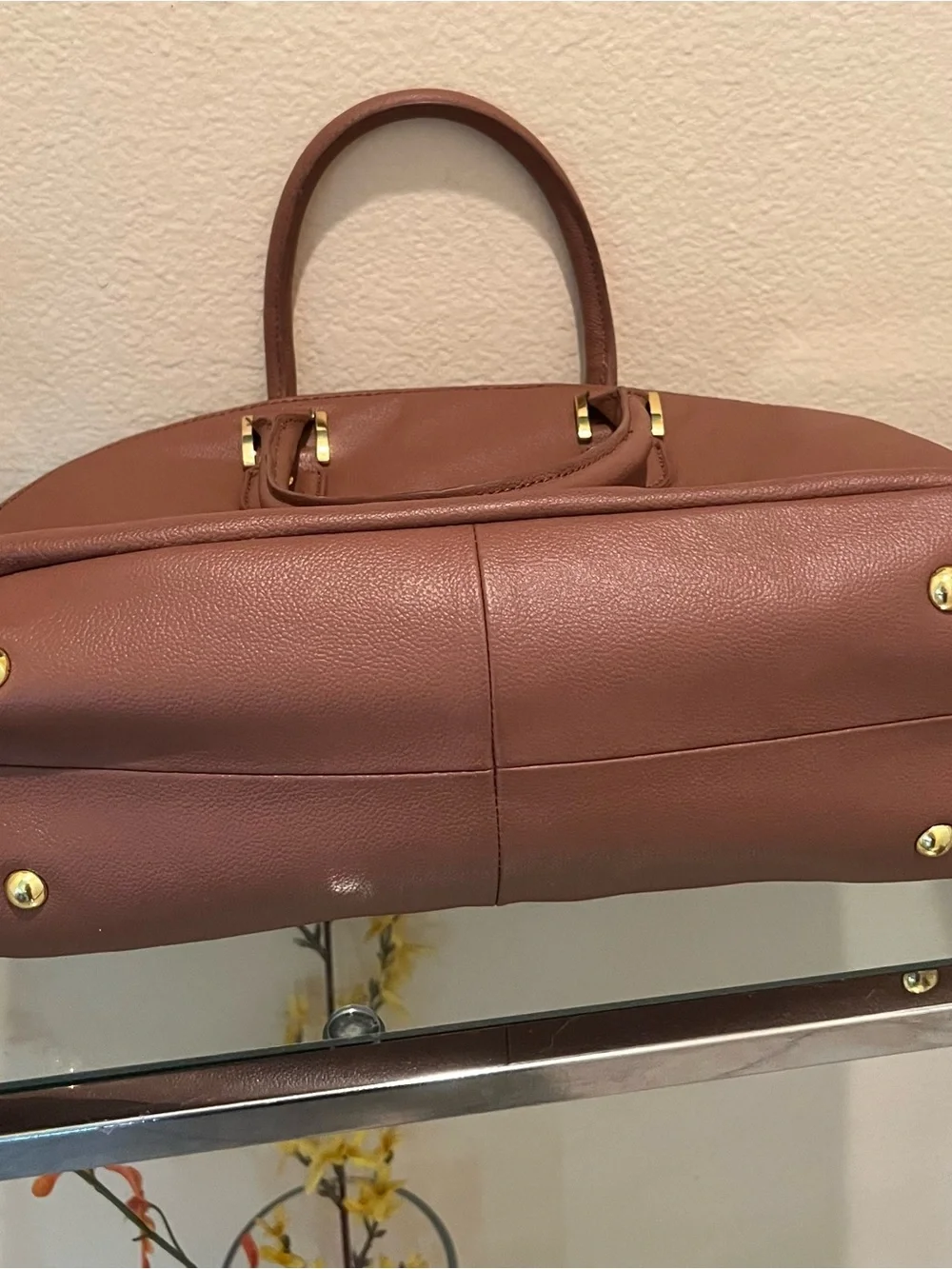 🔥 Joy & Iman Genuine Leather Satchel in Rich Cognac Brown With Gold Hardware